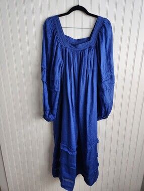 BANANA REPUBLIC Cobalt Blue Long Sleeve Square Neck Midi Summer Dress Small